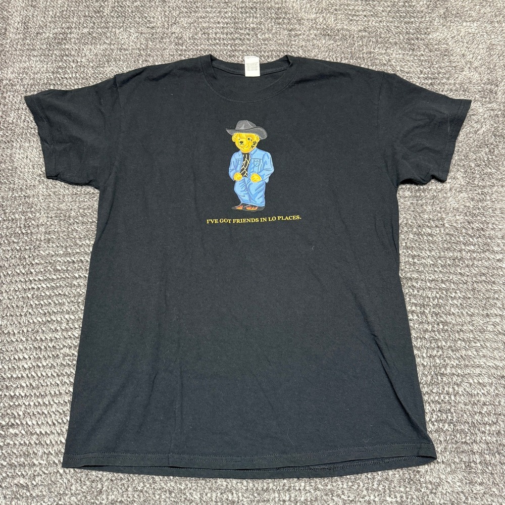 Samborghini Mens Gildan Black L T-Shirt Cowboy Bear Friends Lo Places Graphic‎